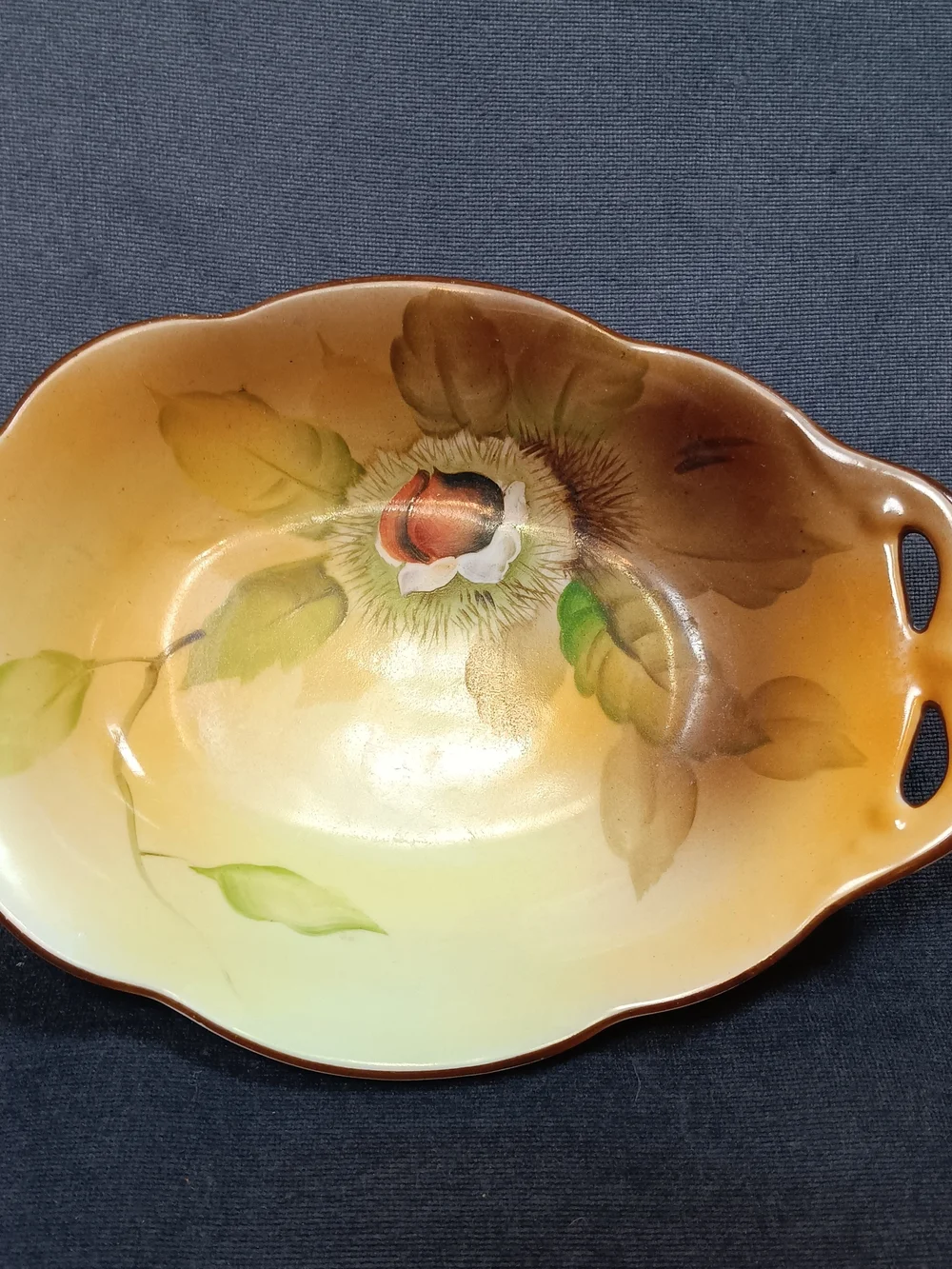 Antique Noritake Hand-Painted Serving Dish with Chestnut Motif - Color Gradient
